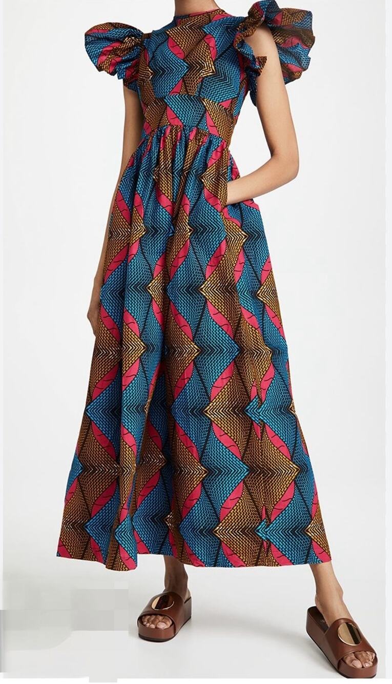 SIKA Ruffle Sleeve Maxi Dress ASO Zoe Saldana From Scratch Women's 10 Cotton